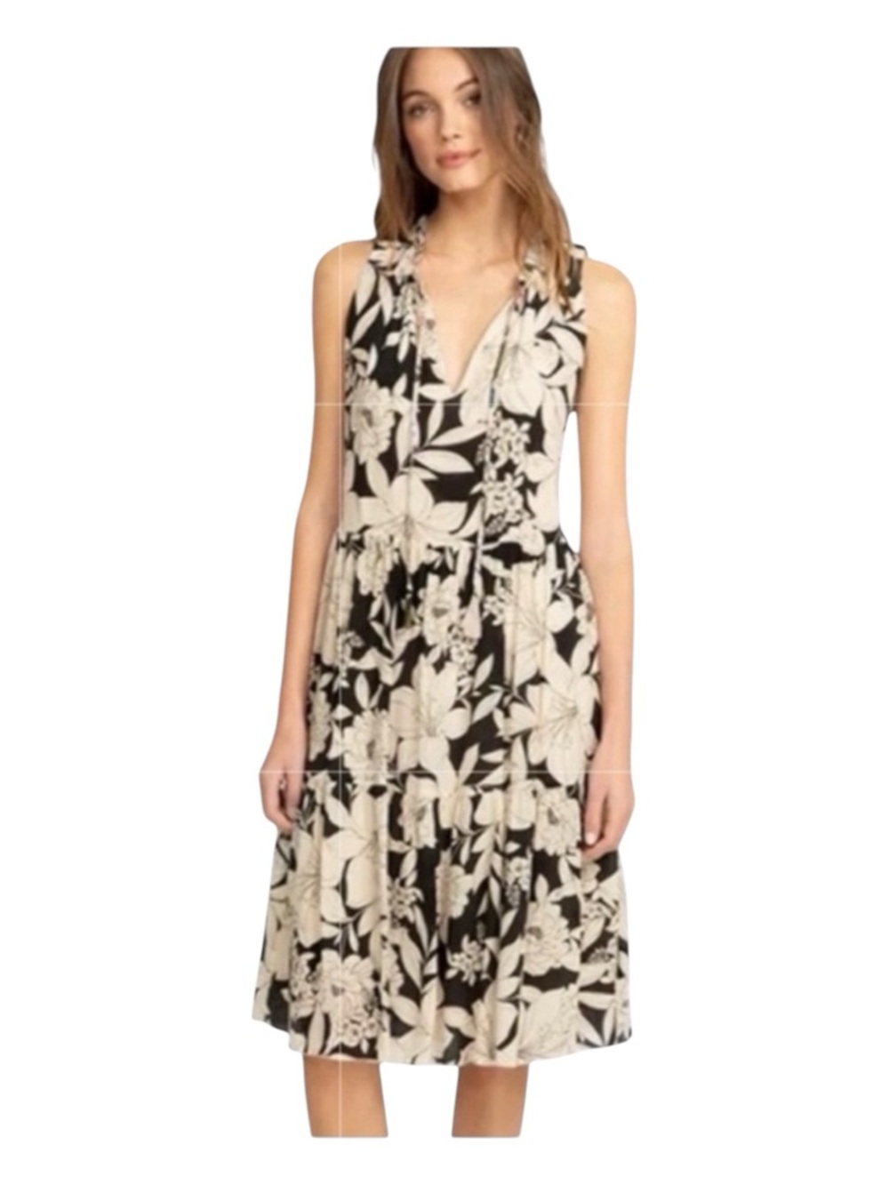 JADE BY JOHNNY WAS Juliette Tiered Floral Silk Midi Dress, Size S.